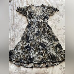 Y2K Micro Mesh Sheer Floral Babydoll Mini Dress Small Fairy Grunge Whimsigoth